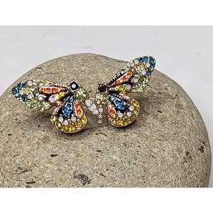 Butterfly Goldtone Post Earrings with Colorful Crystals